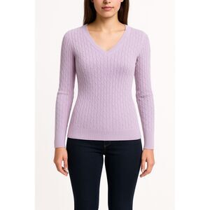 Talbots Women's purple cable knit Pima cotton v neck sweater size XS preppy